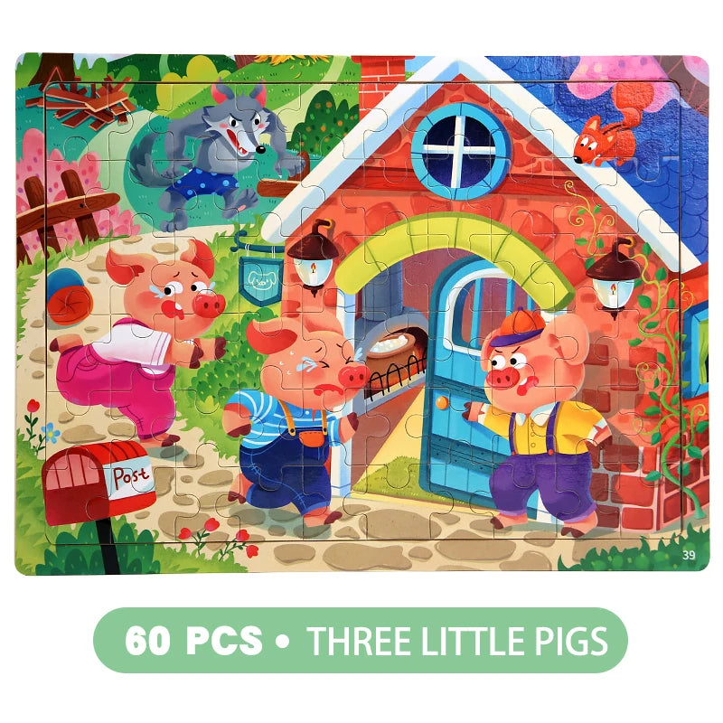 Clearance_60PCS Wooden Jigsaw Color 3D Puzzle Cartoon Characters Animal Early Educational Learning Logical Thinking Focus Puzzle