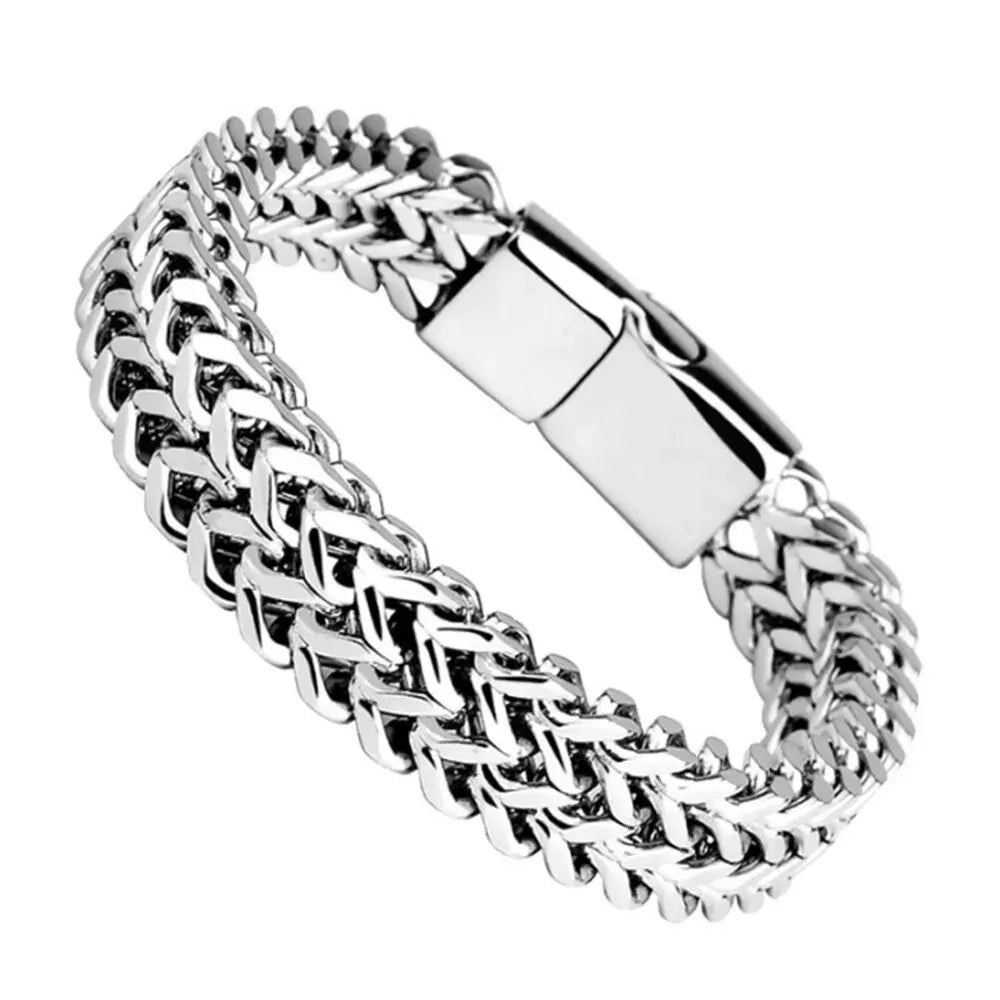 Pulsera Magnética Trenzada Doble Fila de Acero Inoxidable con Cierre Magnético