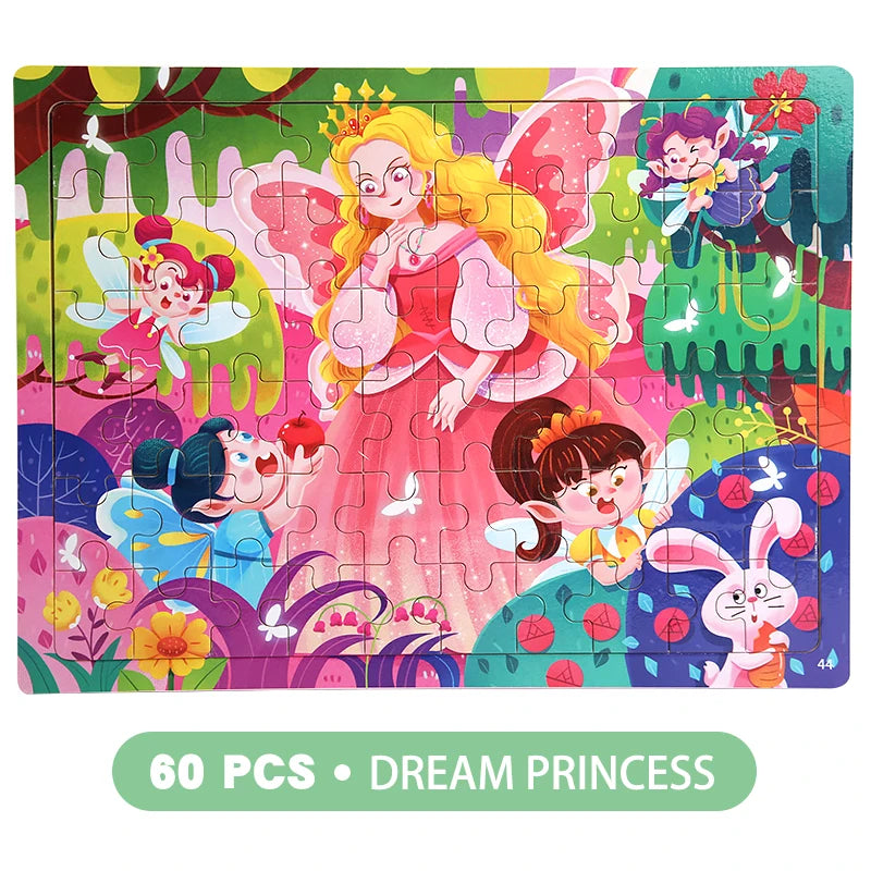 Clearance_60PCS Wooden Jigsaw Color 3D Puzzle Cartoon Characters Animal Early Educational Learning Logical Thinking Focus Puzzle