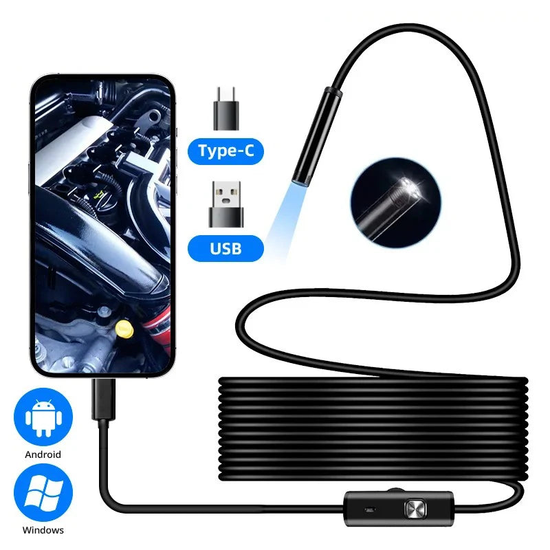 Cámara Endoscopio Flexible Type-C IP67 con 6 LEDs Ajustables para Android y PC