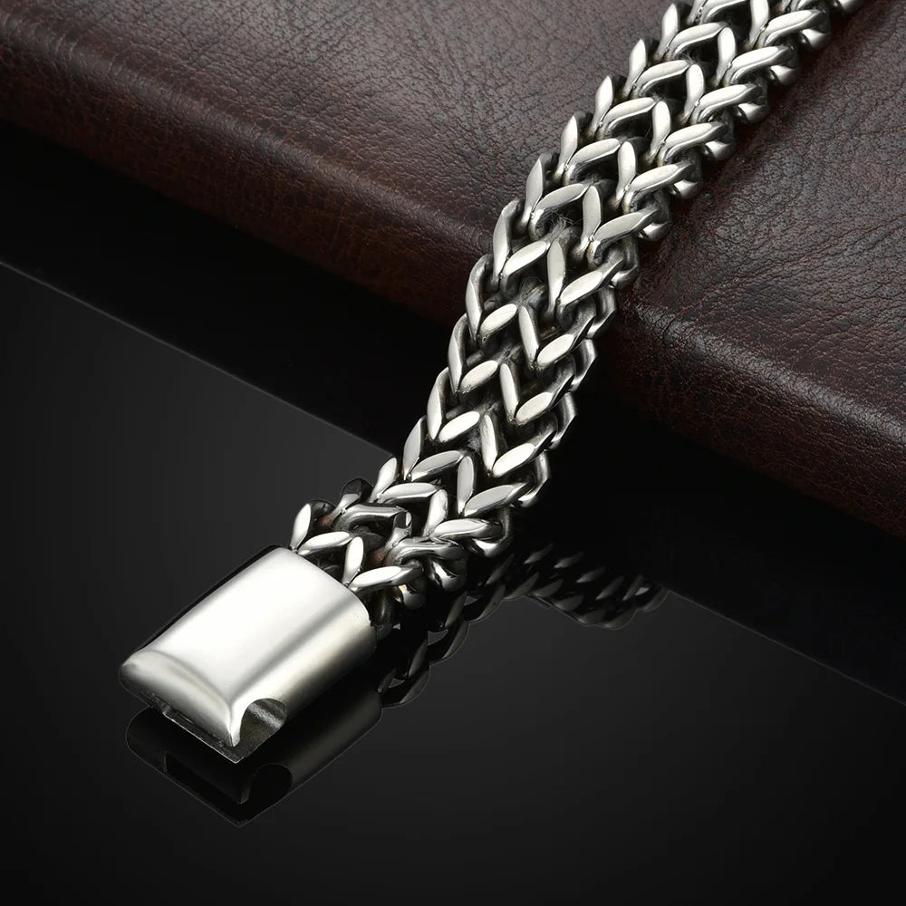 Pulsera Magnética Trenzada Doble Fila de Acero Inoxidable con Cierre Magnético