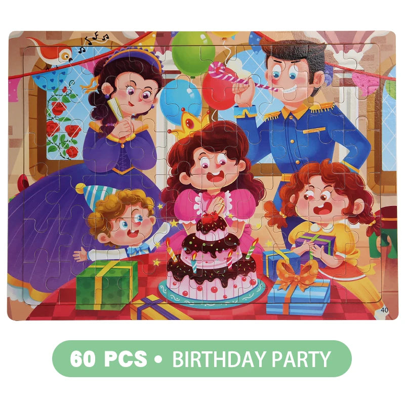 Clearance_60PCS Wooden Jigsaw Color 3D Puzzle Cartoon Characters Animal Early Educational Learning Logical Thinking Focus Puzzle