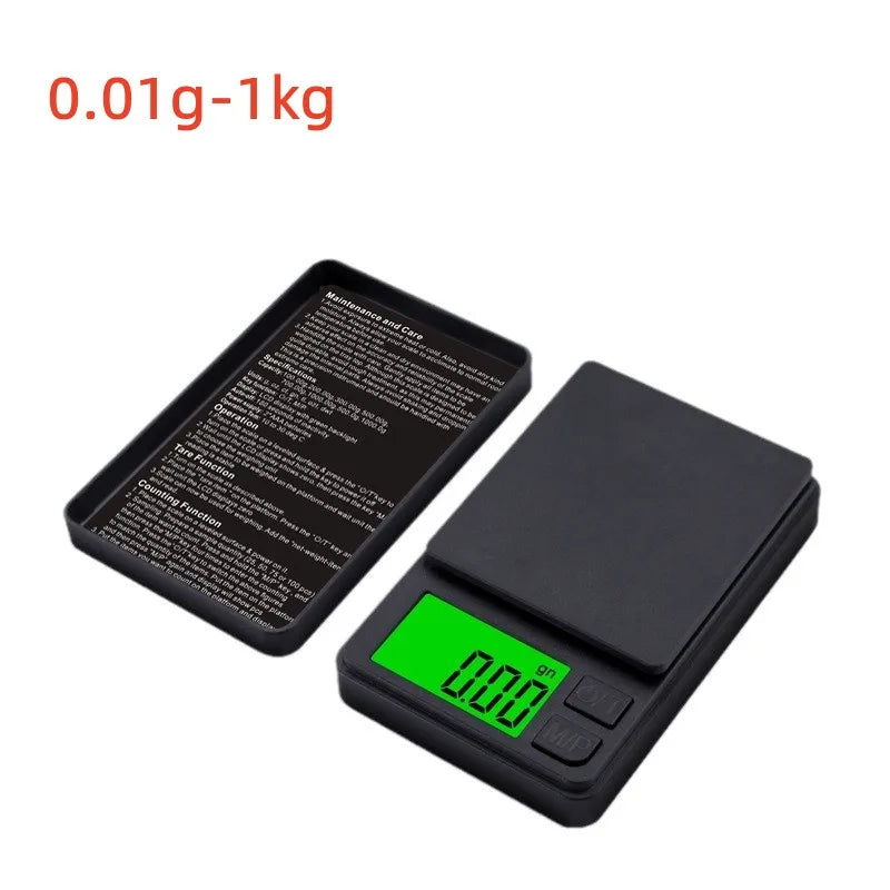Digital Precision Pocket Scale 1000g X 0.01g with Backlit LCD Miniature Food Jewelry Ounces/Grains Measurement for Travel