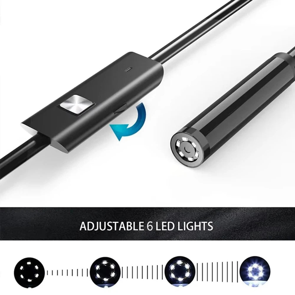 Cámara Endoscopio Flexible Type-C IP67 con 6 LEDs Ajustables para Android y PC