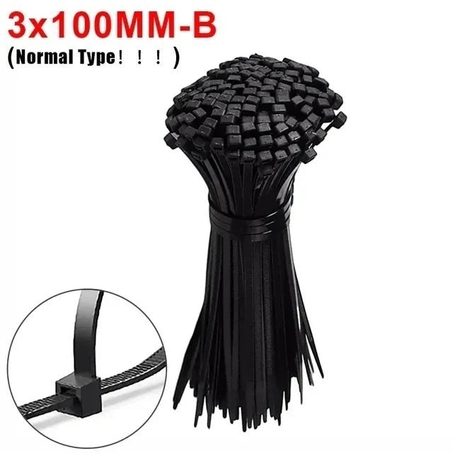 Variedad Online bridas de nailon negras reutilizables con orificio para tornillo para organización de cables. Paquete de 100 unidades.