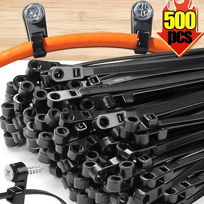 Variedad Online bridas de nailon negras reutilizables con orificio para tornillo, paquete de 500 unidades, para organización de cables.