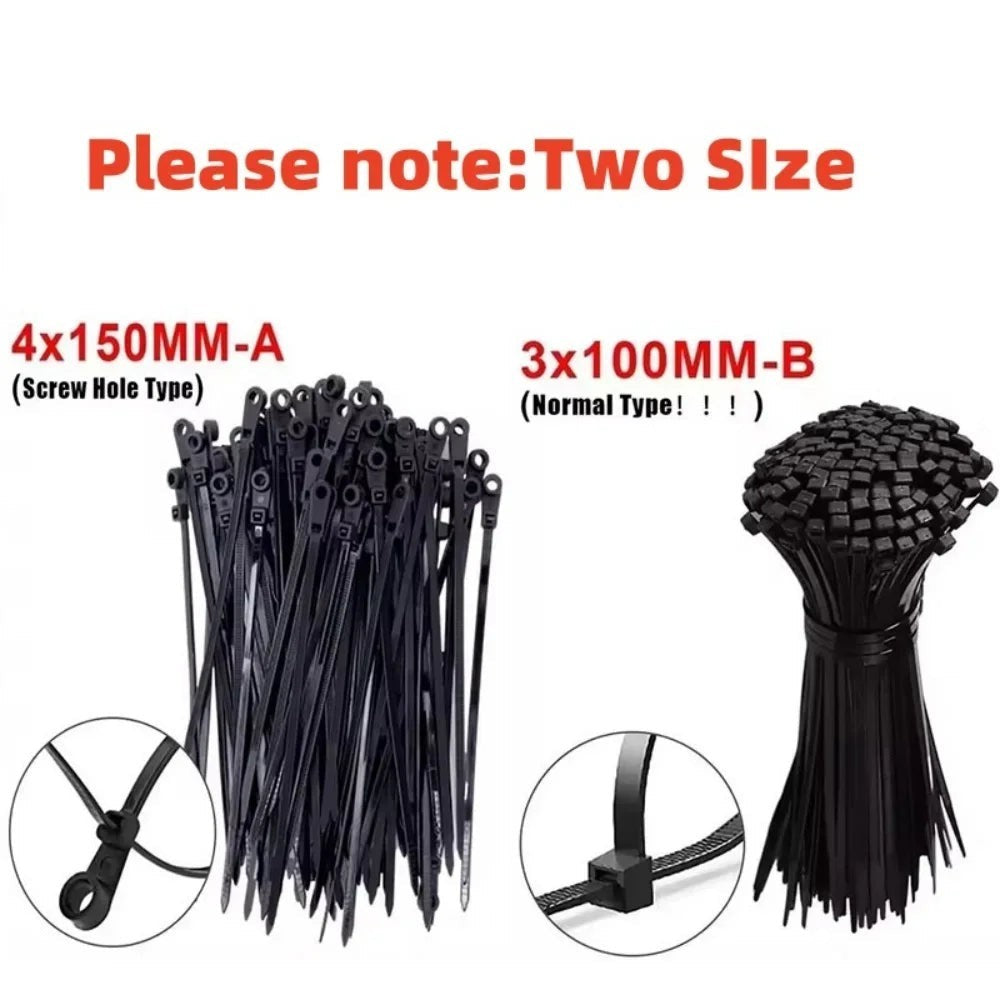 Variedad Online bridas de nailon negras reutilizables con orificio para tornillo y bridas normales para organización de cables.