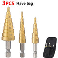 Variedad Online broca escalonada hexagonal para metal, acero de alta velocidad, 3 piezas con bolsa de almacenamiento.