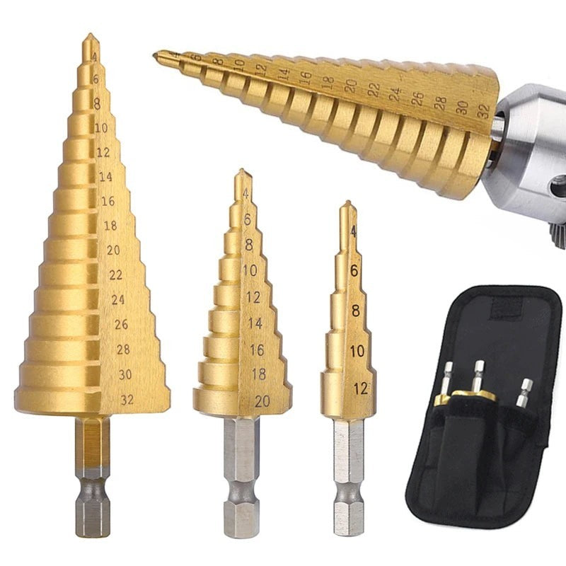 Variedad Online Broca escalonada hexagonal dorada para metal, ideal para taladrar y ensanchar agujeros en láminas de metal, acero, aluminio y plástico.