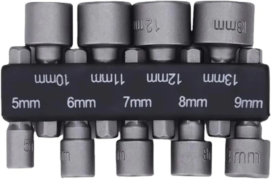 Variedad Online juego de 9 llaves de vaso para taladro de acero, tamaños de 5mm a 13mm, para atornillado rápido.