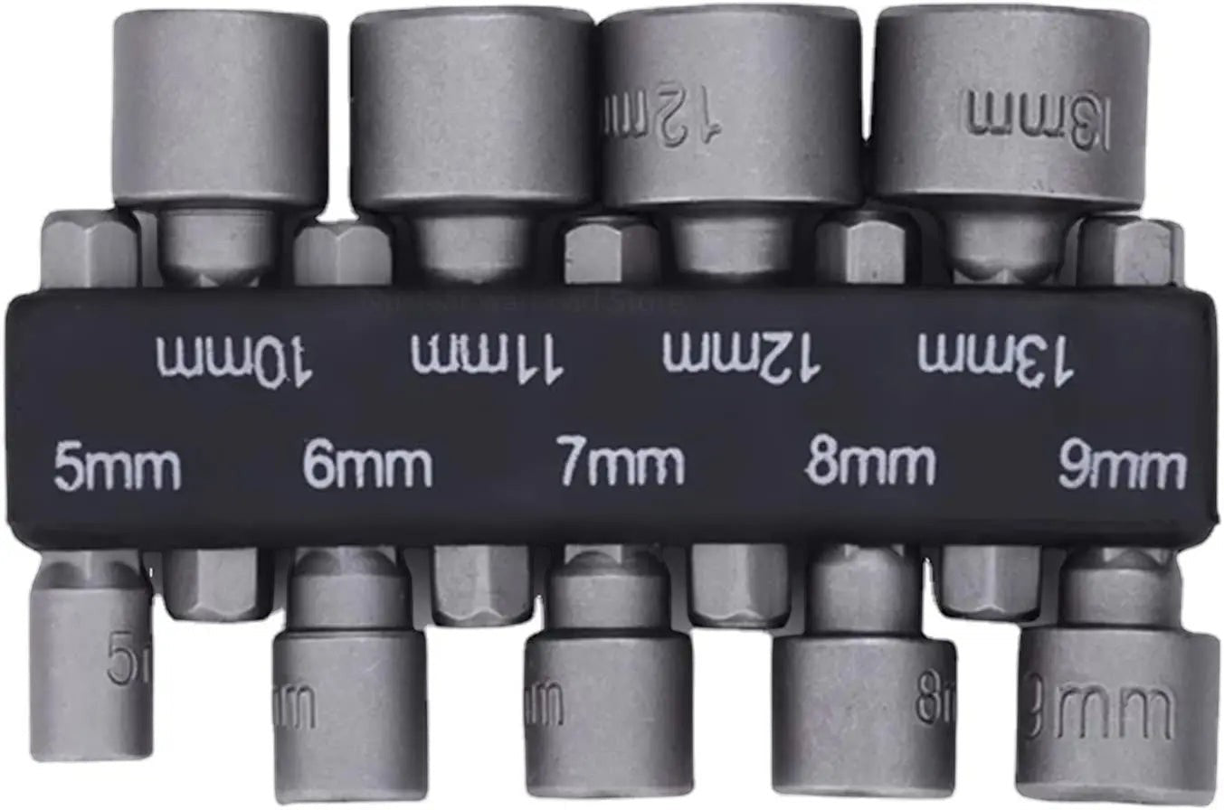 Variedad Online juego de 9 llaves de vaso para taladro de acero, tamaños de 5mm a 13mm, para atornillado rápido.