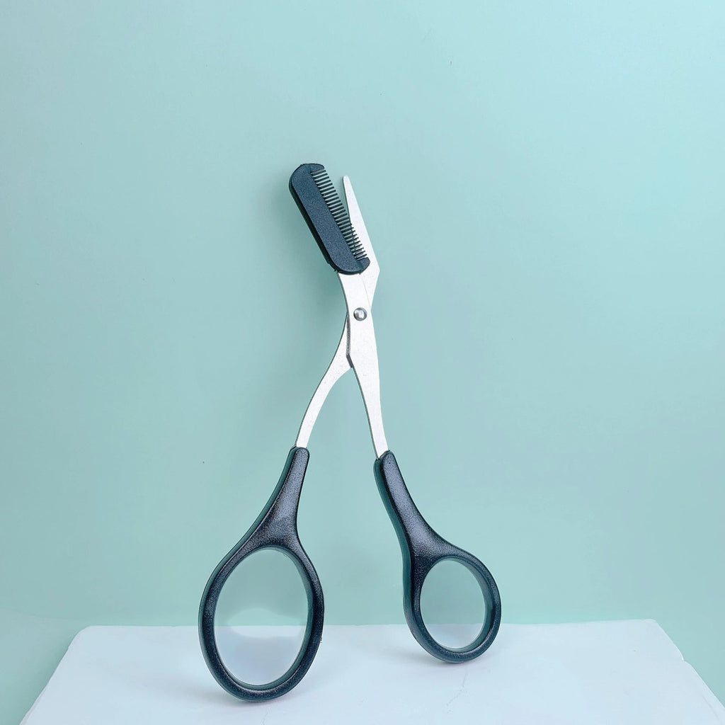 Variedad Online tijeras para cejas de acero inoxidable con peine integrado, color rosa y negro, para dar forma y recortar cejas.